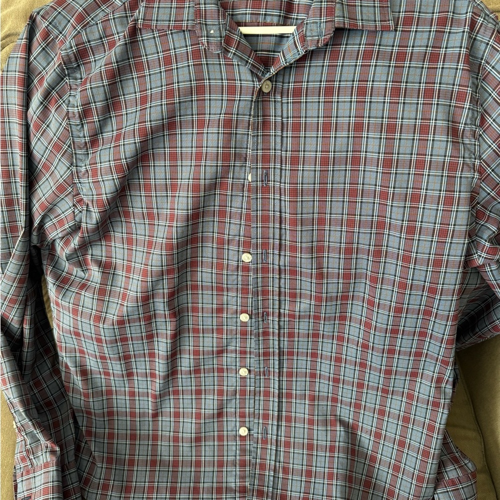 UNTUCKit Maroon and Blue Checkered Dress Shirt